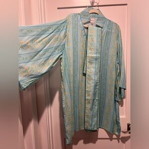 Holly Shae CeCe Mini Caftan One Size Light Blue Floral Kimono Dress - Women's